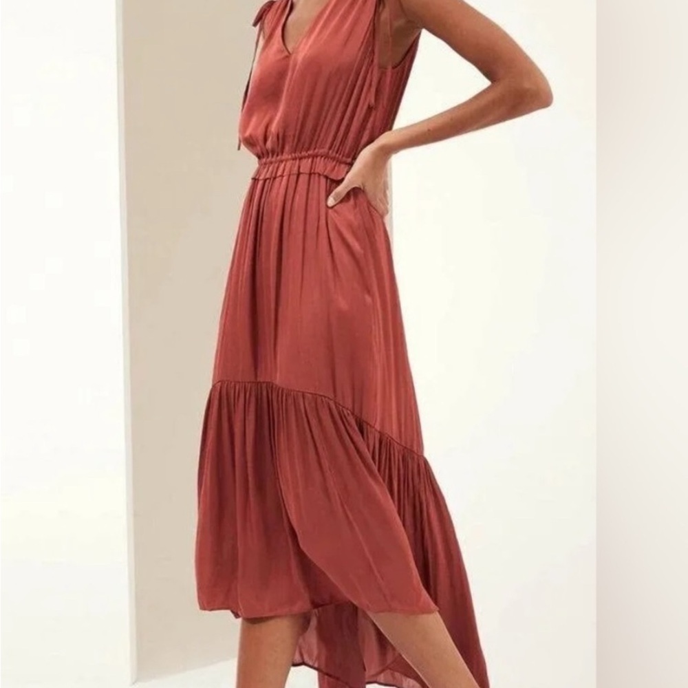 Banana Republic satin ruched high low midi dress. Size 14